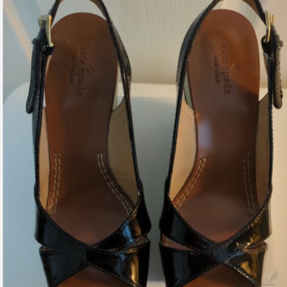 Kate Spade Black & Cream Striped Platform Shoes, Size 6.5, EUC - Picture 6 of 7